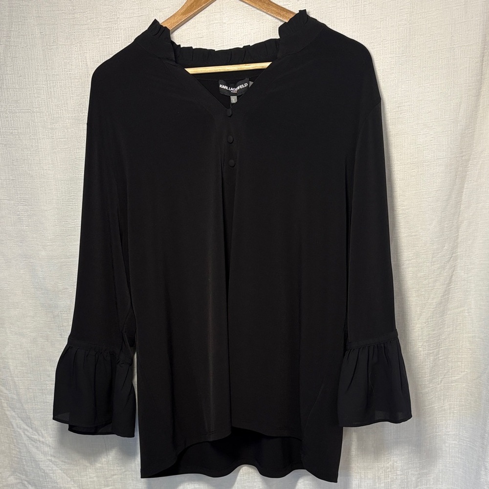 Karl Lagerfeld Paris Ruffle-Cuff Black Blouse – Size 2X – NWT